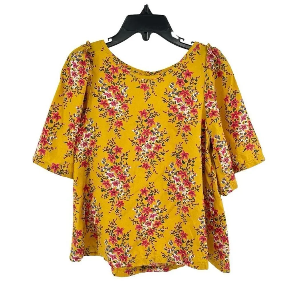 Old Navy Girls Yellow Floral Top 6/7 Flutter Sleeve Rayon Boho Spring Summer